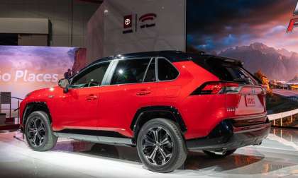 2021 Toyota RAV4 Prime Supersonic Red rear end profile view