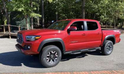 2021 Toyota Tacoma TRD Off-Road Barcelona Red front end profile view