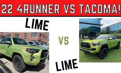 2022 Toyota 4Runner TRD Pro Lime Rush 2022 Toyota Tacoma TRD Pro Electric Lime Metallic profile view front end