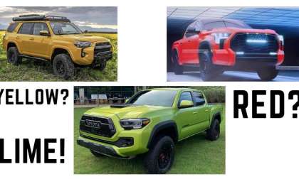 2022 Toyota Tacoma TRD Pro Electric Lime Metallic Profile view Toyota Tundra TRD Pro red 4Runner TRD Pro