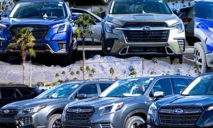 2024 Subaru Forester vehicles on a Subaru dealership parking lot