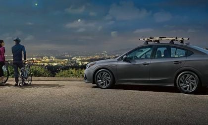 2024 Subaru Legacy with customers in a city overlook
