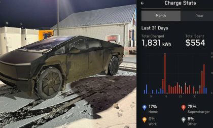 Haroon's 2024 Tesla Cybertruck being charged at night in Canada