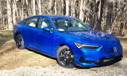 2026 Acura Integra A-Spec in blue features a stick-shift manual transmission