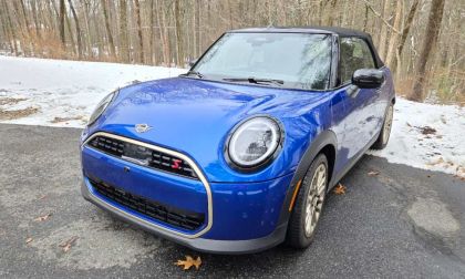 2025 MINI Cooper S Convertible looks out of place in a winter scene