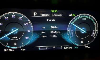 Kia Sorento driver’s display showing 45.2 miles per gallon