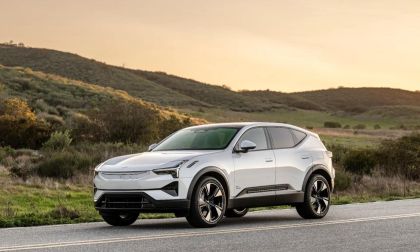 2025 Polestar 3 electric SUV front three-quarter angle in white with mountain backdrop and aerodynamic design