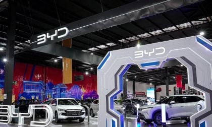 Image shows a BYD car show display courtesy of BYD media support. 