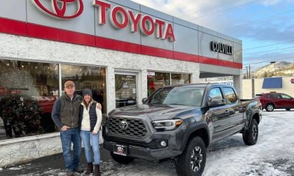 Bret and Mindee Joachim in front of their 3rd gen Toyota Tacoma truck at the Colville, WA Toyota Dealership