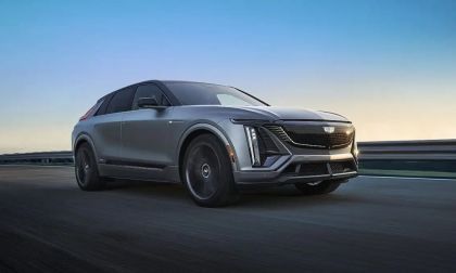 A Cadillac Lyriq zipping down the highway