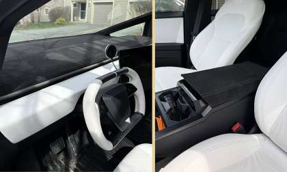 Cybertruck Shop Owner Removed a Ton of Things and Made Custom Alcantara And White Stitch Dash and Arm Rest for His Cybertruck