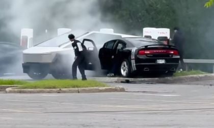 I Just Watched a Dodge Charger Lose Control and Drift Into a Tesla Cybertruck at a Supercharger
