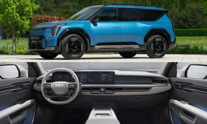 Blue Kia EV9 interior and exterior