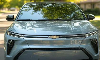 A closeup of a Silver Equinox EV Front End