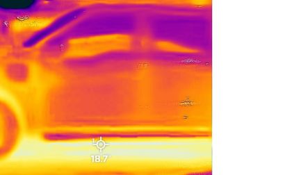 Thermal camera image of Ford F-150 Lightning charging outside in the cold