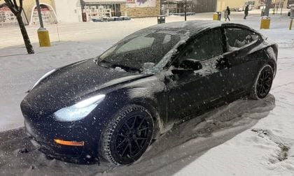 Jordan's frozen Tesla Model 3 in a cold weather test