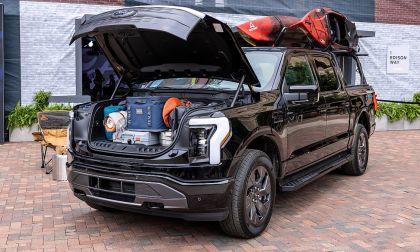 Ford F-150 Lightning front trunk loaded with camping gear and equipment