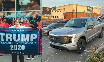 Ford F-150 Lightning Next to Trump Rally