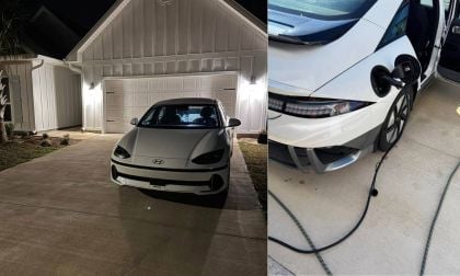 Hyundai Ioniq 6 in front of a house and charging