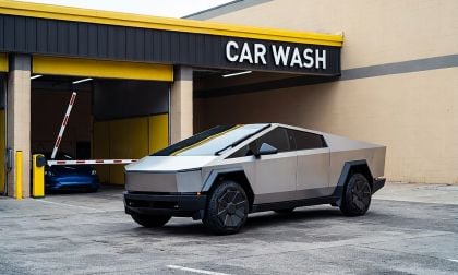 Tesla Cybertruck in front of an automatic car wash