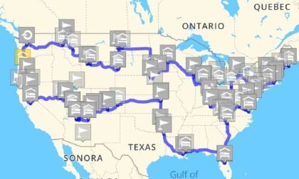 Map of 14,000-mile coast to coast U.S. road trip 