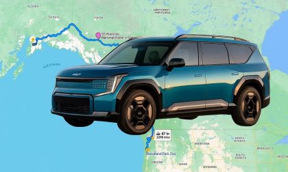 Kia EV9 superimposed over map of trip to Alaska