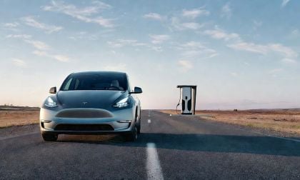 Tesla Model Y at a long trip and past the lone charging station.