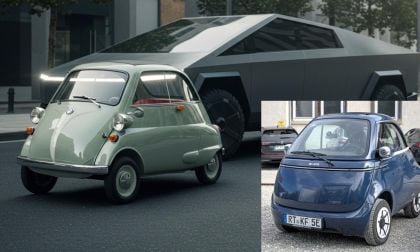 Microlino vs. Cybertruck partially rendered by Gemini