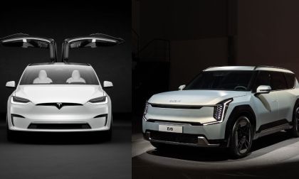White Tesla Model X and White Kia EV9