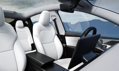 The stunning white interior of a Tesla Model Y