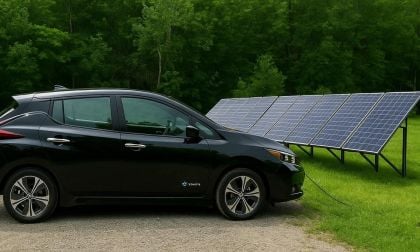 Nissan LEAF being charged with an off grid solar system