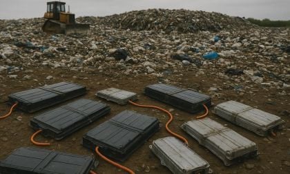 Electric vehicle batteries lying in a landfill