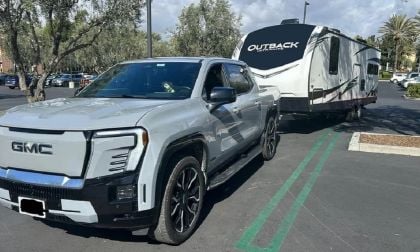 Sierra EV pulling travel trailer