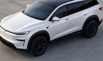 Rendered image of a Tesla SUV