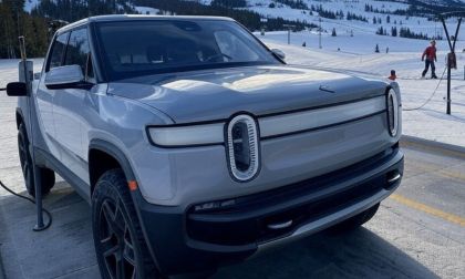 Rivian Truck Charging Next to a Ski Resort