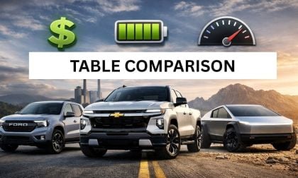 Side-By-Side Table Comparison of Ford’s New Universal EV Platform vs GM's Silverado EV and The Tesla Cybertruck With 3 Major U.S. EV Pickup Approaches