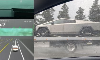 Tesla Cybertruck Being Towed in the rain