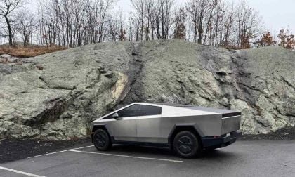 Tesla Cybertruck next to mountain
