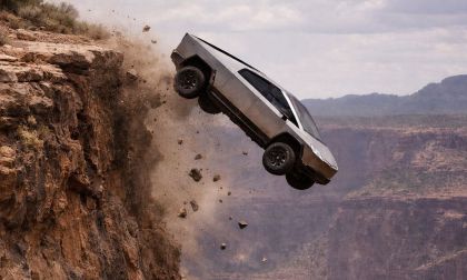 Tesla Cybertruck falling off a cliff