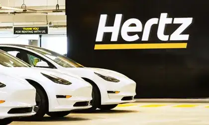 Tesla Model 3 EVs on a Hertz lot