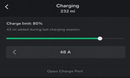 Tesla Model Y charge status and estimated range
