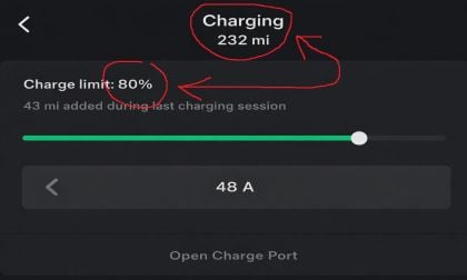 Tesla Model Y charge status and estimated range