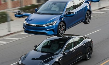 Picture of BYD flying over Tesla, Rendered With Gemini 