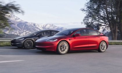 Two Tesla Model 3 sedans racing