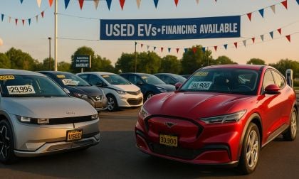 Used car lot with electric vehicles on it