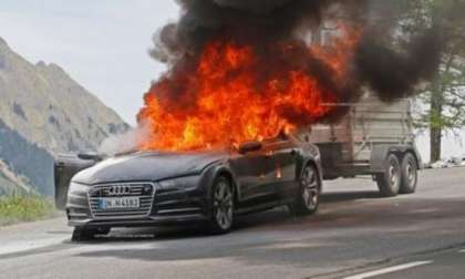 Despite best efforts, the Audi A7 burned on an Alpine mountain road.