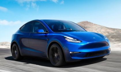 Blue Tesla Model Y front side view