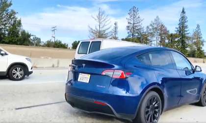Blue Tesla Model Y near San Francisco Bay Area