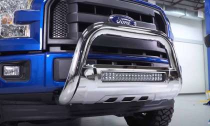 Bull bar on the grille of a Ford F-150