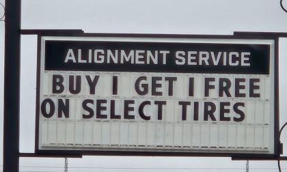 An image shows a great deal on tires - Buy one, get one free